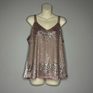 White House Black Market Pink Sequin Blouse with V-Neck